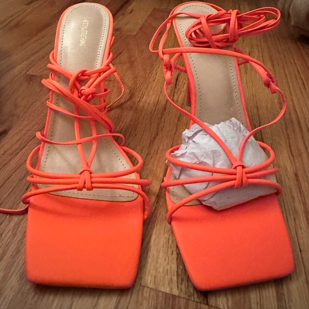 Orange strappy heels